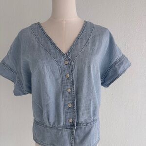 Madewell denim Button-Up V-Neck Top doral wash size large